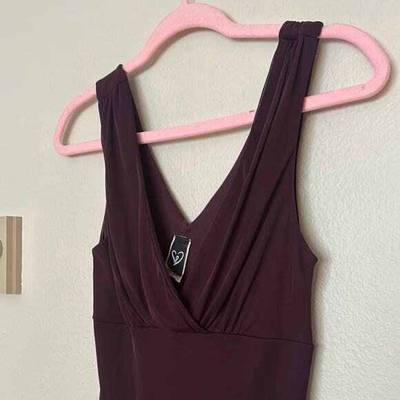 Vintage 90s Eggplant Purple Asymmetrical Midi Dress Windsor Mesh Fairy Grunge - Picture 5 of 6